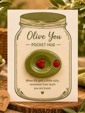 Olive You Pocket Hug Worry Stone | Handmade Green Olive Comfort Gift